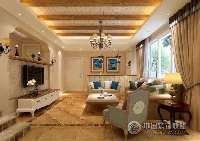 美式客厅吊顶设计案例美式风格客厅装修效果图