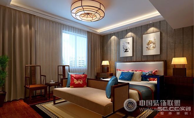 新中式别墅卧室设计案例中式风格卧室装修效果图