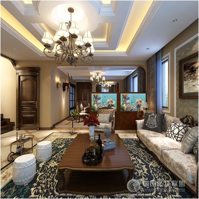 新中式别墅设计案例中式风格客厅装修效果图
