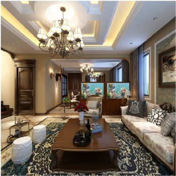 新中式联排别墅设计案例中式客厅装修图片