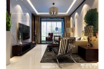 98平米新中式风格设计图中式客厅装修图片