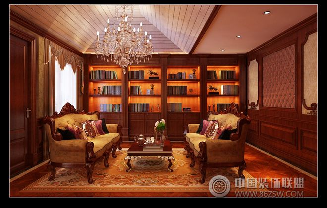 欧式奢华别墅设计欧式风格书房装修效果图