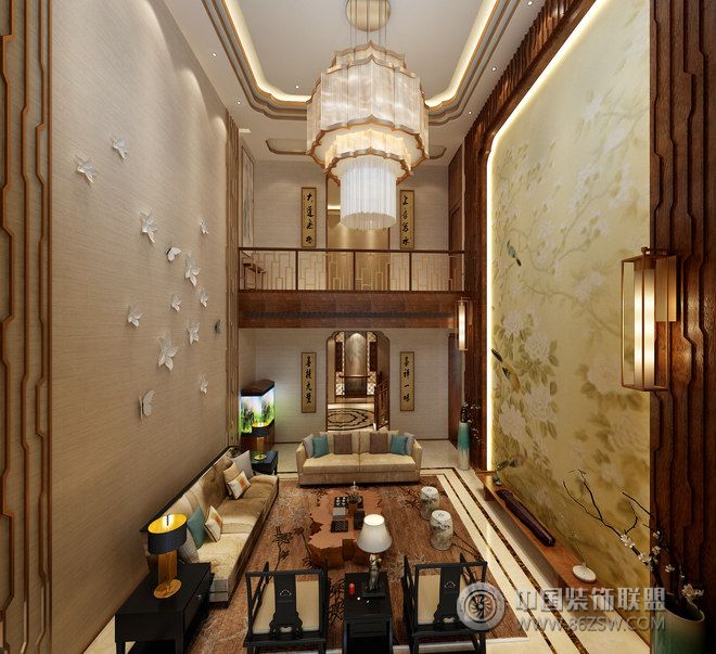 中式茶禅别墅设计中式风格客厅装修效果图