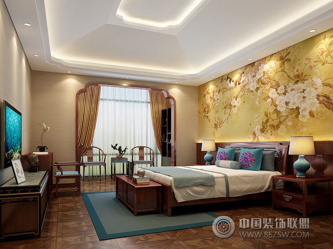 中式茶禅别墅设计中式风格卧室装修效果图