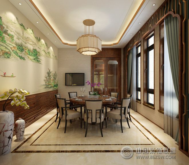中式茶禅别墅设计中式风格餐厅装修效果图