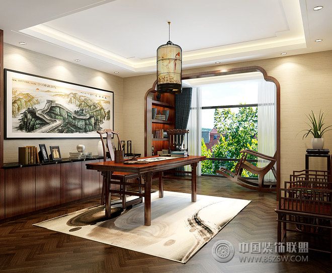 中式茶禅别墅设计中式风格书房装修效果图