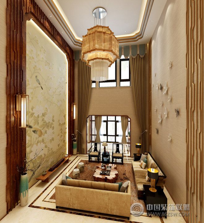 中式茶禅别墅设计中式风格客厅装修效果图