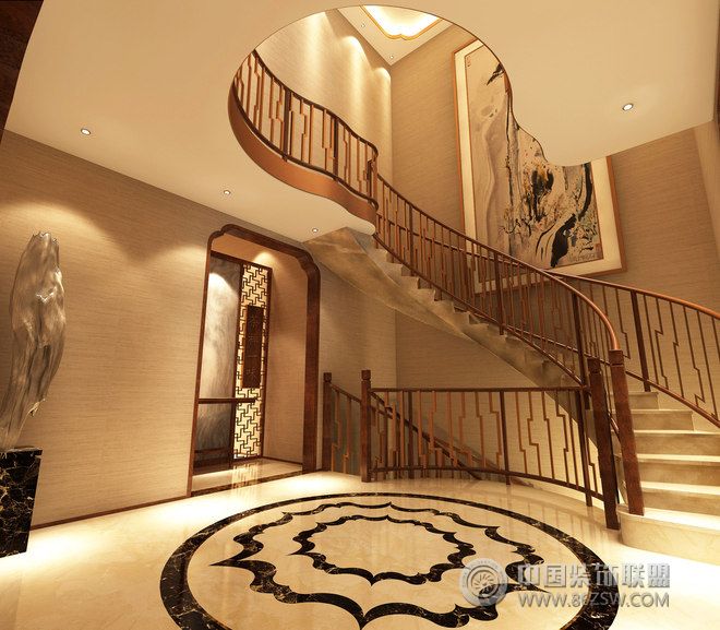 中式茶禅别墅设计中式风格过道装修效果图