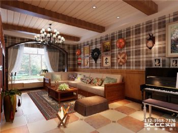 兰州实创装饰山水兴城123㎡美式美式客厅装修图片