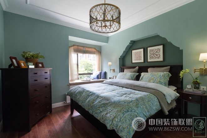 美式三居样板房设计美式风格卧室装修效果图