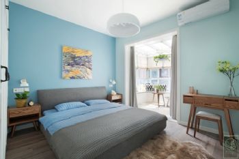 浅蓝经典 北欧三居设计案例简约卧室装修图片