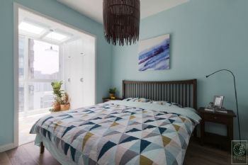 浅蓝经典 北欧三居设计案例简约卧室装修图片