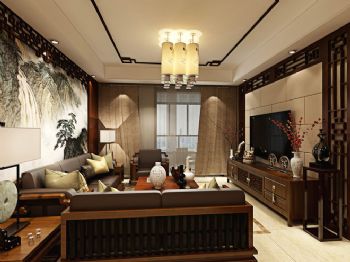 120平米新中式风格效果图中式客厅装修图片