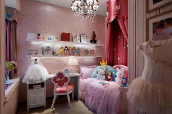 ‘青红’交织的新中式样板间中式儿童房装修图片