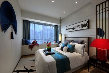‘青红’交织的新中式样板间中式卧室装修图片