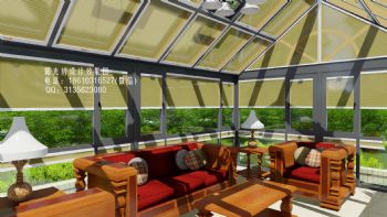 阳光房蜂巢帘设计效果图东南亚客厅装修图片
